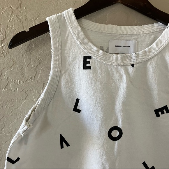 Current/Elliott White Tank Top with Black Print Love Size 1 - Picture 6 of 12